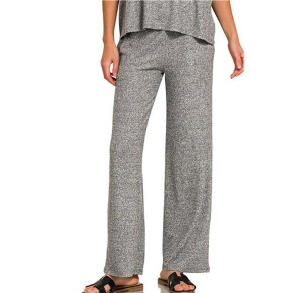 Zenana Soft Melange Short Sleeve Tee & Long Pants Set - Picture 3 of 3